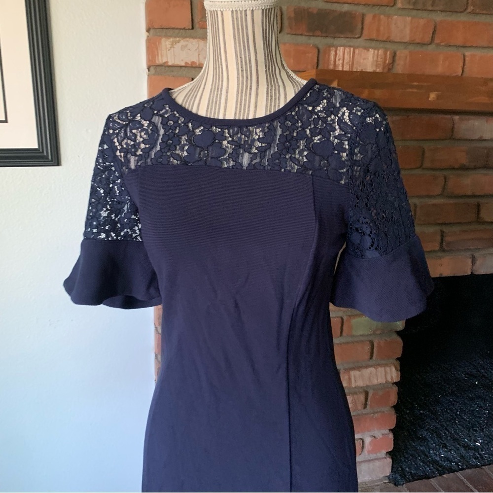 Draper James Solid Flutter Short Sleeve Mini Dress Navy Blue Lace Sz S - Picture 3 of 7